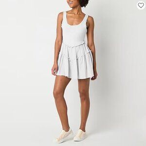 White Built In Shorts Tank Skater Dress